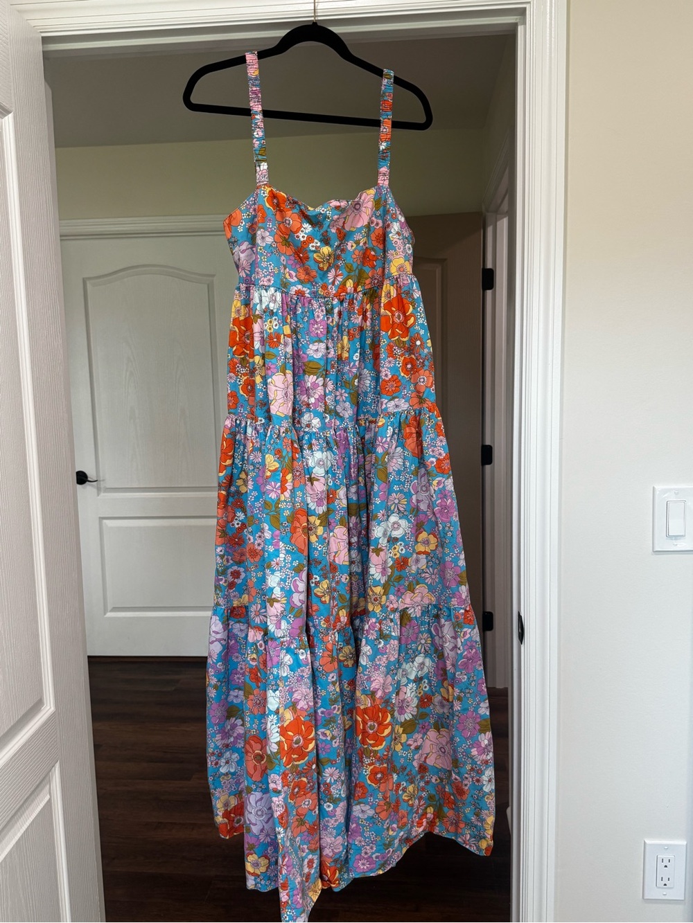 Free People Floral Tiered Maxi Dress in Blue & Orange